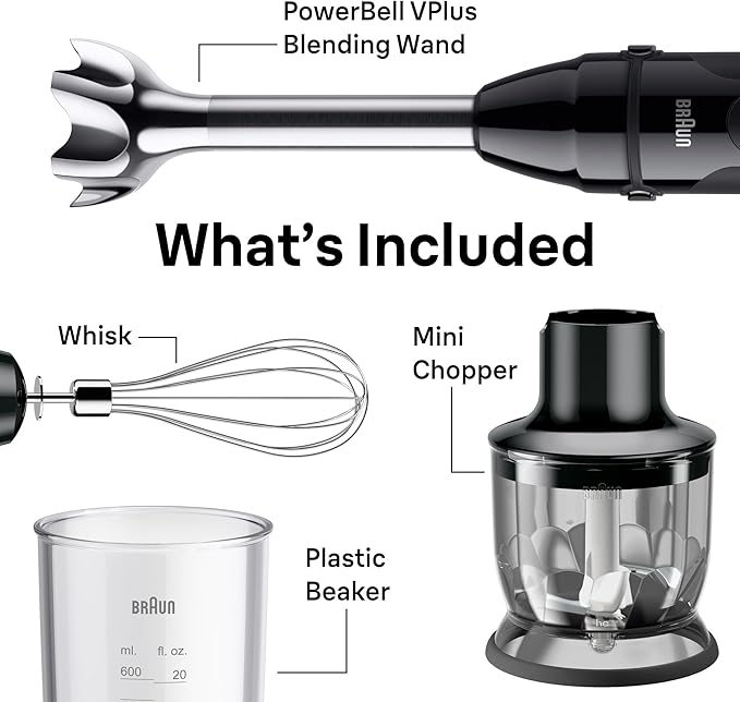 Braun MQ50202M MultiQuick Vario 5 Handheld Blender – 21-Speed Stick with Turbo Boost, Stainless Steel Blades, EasyClick System, 500W, Chopper, Whisk, Masher – Immersion Blender for Smoothies