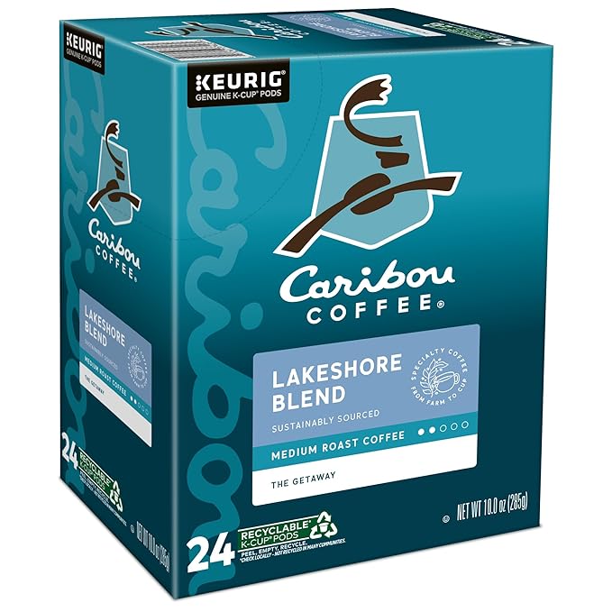 Caribou Coffee Lakeshore Blend Keurig Single-Serve K-Cup Pods, Medium Roast, 24 Count (Pack of 4)