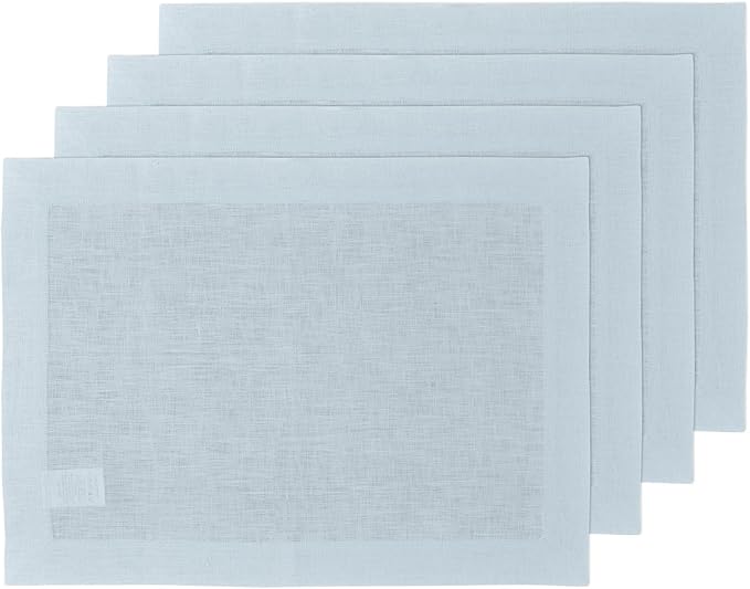 Solino Home Linen Placemats Set of 4 - Ice Water Placemats 14 x 19 Inch - 100% Pure Linen Table Place Mats for Christmas, Holiday - Fete