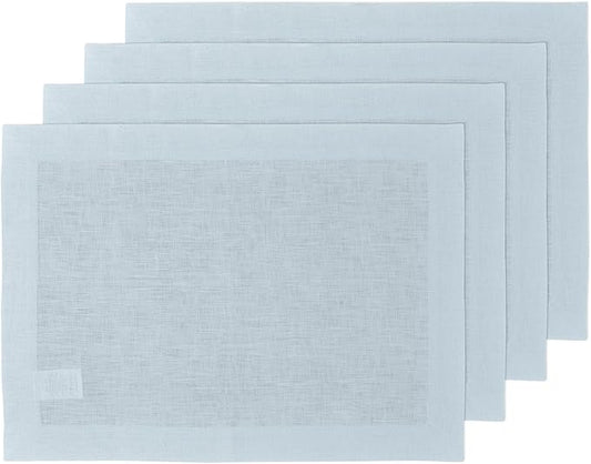 Solino Home Linen Placemats Set of 4 - Ice Water Placemats 14 x 19 Inch - 100% Pure Linen Table Place Mats for Christmas, Holiday - Fete