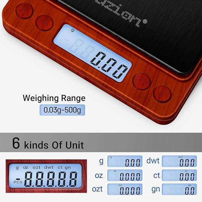 Fuzion Digital Scale .01 Gram Accuracy, 500g Mini Food Scales for Small Jewelry, Gold, Herb, Spice - Weight Gram and Oz