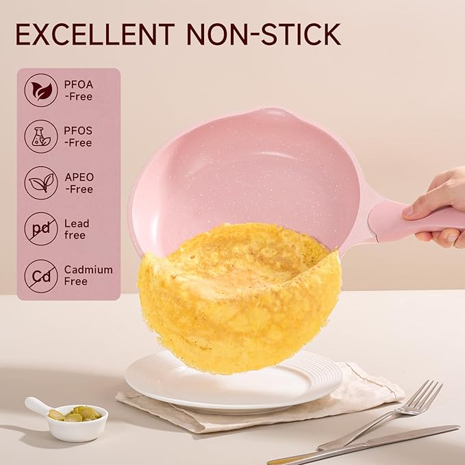 JEETEE Pink Pots and Pans Set Nonstick 23pcs, Healthy Kitchen Cookware Sets, Induction Cooking Set Pink Frying Pans, Saucepans, Sauté & Griddle & Crepe Pan (PFOA Free)