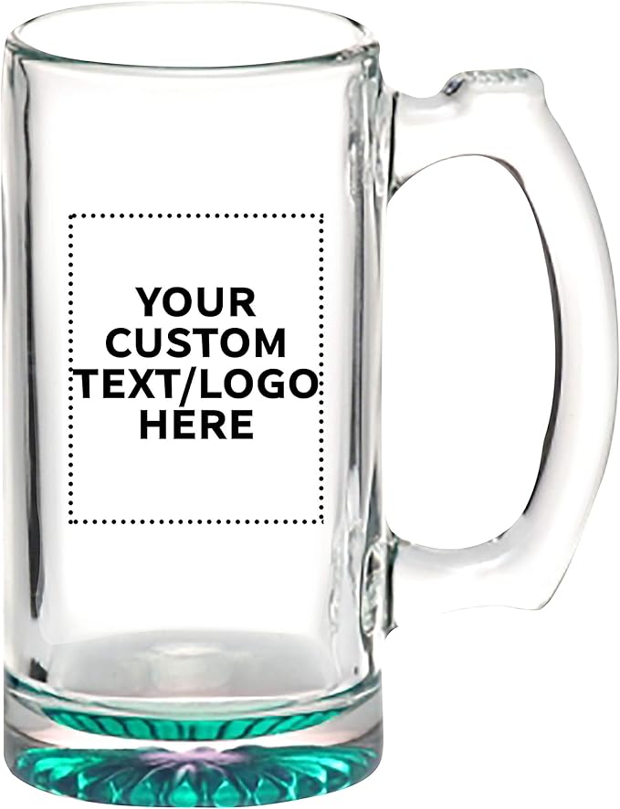 100 Libbey Beer Mugs Set, 12 oz. - Customizable Text, Logo - Groomsmen Glassware - Green