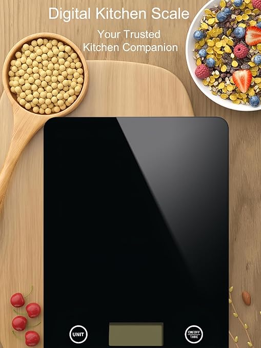 Digital Kitchen Scale, Food Scale with Tempered Glass, Grams and Ounces, 1g High Accuracy for Baking, Cooking, Food (Black Glass)