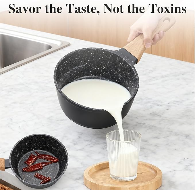 3-Piece Nonstick Cookware Set, 8.5 Inch Frying Pan & 2 Pots with Lids | PFAS & PFOA Free Non-Toxic Coating | Induction Compatible, Dishwasher Safe | Pots and Pans Set for Beginner Kitchen