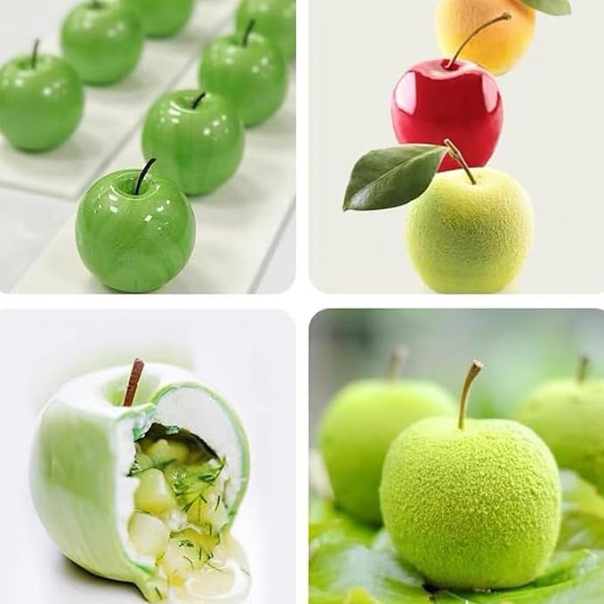OCPO KITCHEN Apple Silicone Mold for Baking Mousse Cake Dessert Pastry Chocolate Fruit Pudding Jelly Ice Cream Christmas Cake Decoration Mold, Non-Stick and Easy Release, Apple Shape (8-Cavity)