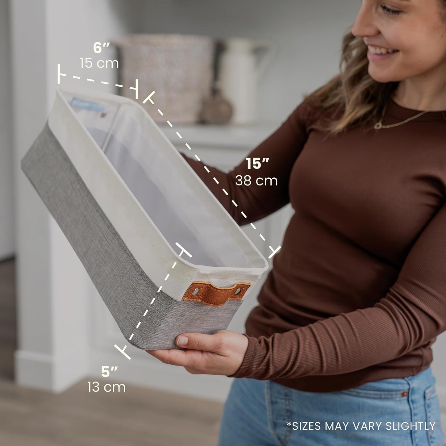 OrganiHaus Narrow Storage Bins 15x06in, Small Closet Bins for Shelves, Bathroom Storage Baskets for Shelves, Narrow Baskets, Fabric Organizer with Handles, Toilet Paper Organizer - 2 Pack, Gray