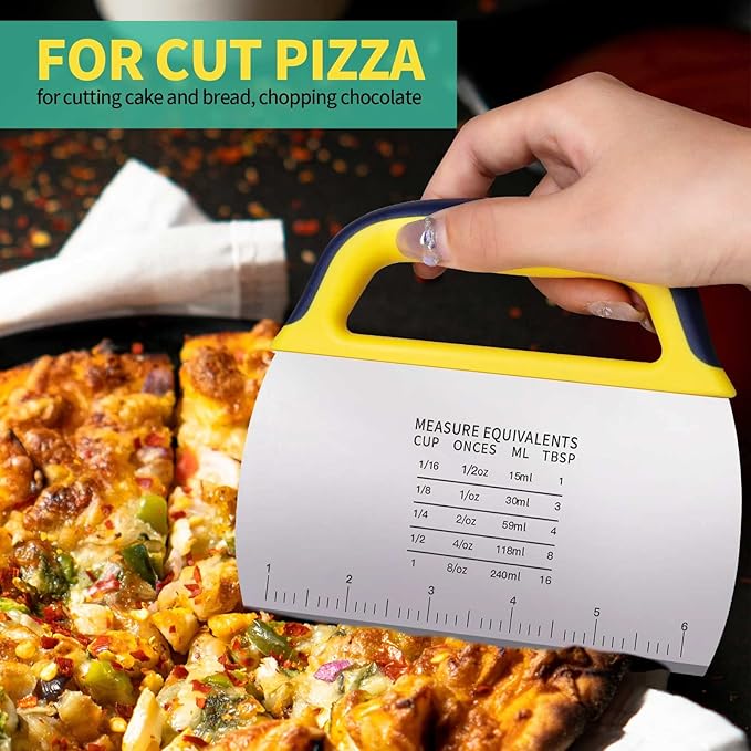 YGDZ Dough Scraper 2 PCS, Stainless Steel Bench Scraper With Grip, Plastic Dough Cutter with Measuring Scale, Multipurpose Pizza Cutter, Pastry Scraper, Bread Scraper for Baking, Dough, Cake
