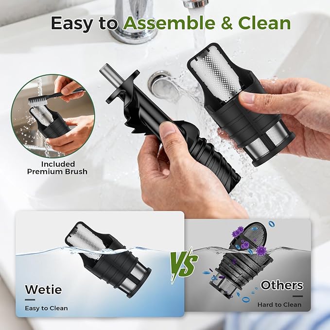 WETIE Cold Press Juicer, Powerful Juicer Machines with Adjustable Juicing Pressure, 99% High Juice Yield, Quiet Slow Masticating Juicer with Touch Screen, 3.54'' Feed Chute, Easy to Clean with Brush