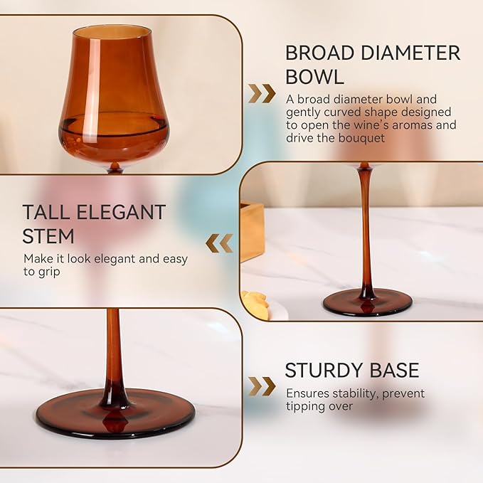 Colored Wine Glasses Set of 6-18oz Hand Blown Colorful Wine glasses - Unique Gift for Birthday,Wedding, housewarming