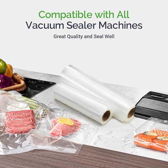 GERYON Vacuum Sealer Bags Rolls, 8x50ft & 11x50ft for Food Storage, Double Sided Texture, BPA-Free, Heavy Duty, Great for Vacuum Seal storage, Meal Prep or Sous Vide
