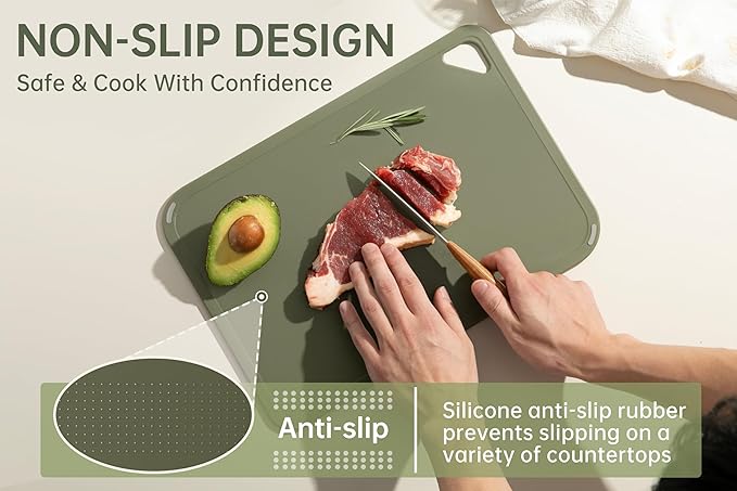 Plastic Cutting Board Set,Cutting Boards for Kitchen BPA Free, Large-Small Chopping Boards Set of 3 Non-Slip for Cooking Camping Dishwasher Safe, Reversible, with Grip Handle, 15"×10"×0.6"