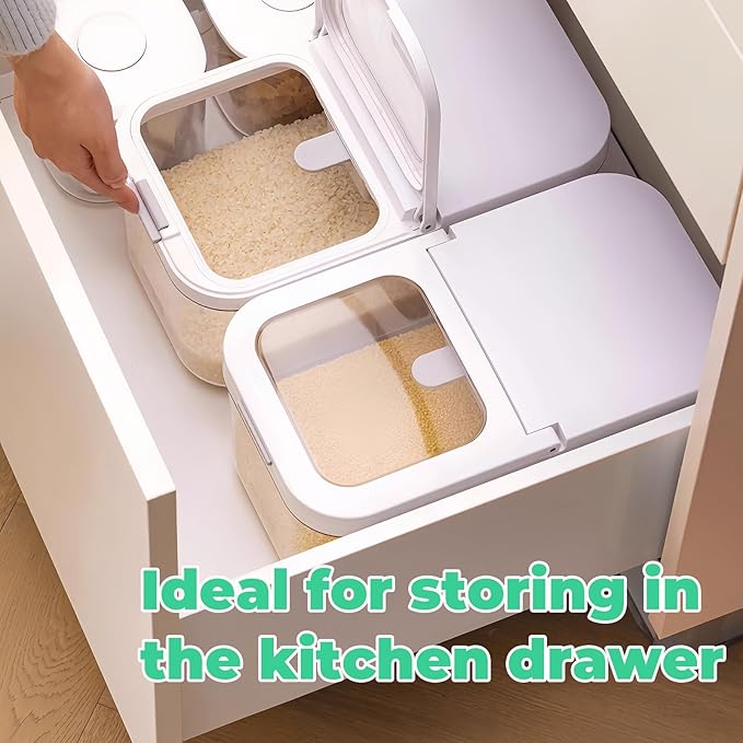 TBMax Rice Flour Storage Container with Automatic Flip-up Lid 13 Lbs | 6.5 Qt, Short and Narrow Food Storage Flour Bin for Kitchen Drwer Organization, Pet Dog Cat Food Storage Container