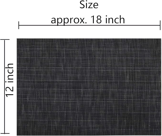 SHACOS Placemats Set of 6 Woven Vinyl Place Mats for Dining Table Wipe Clean Stain Resistant Table Mats Indoor Outdoor (6, Black)