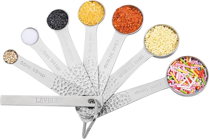 Measuring Cups and Spoons Set 16, 18/8 Stainless Steel Measuring Cups and Spoons Set, Metric & US 6 Measure Cup & 7 Measure Spoon with 1Leveler & 2 Locking Rings for Baking & Kitchen