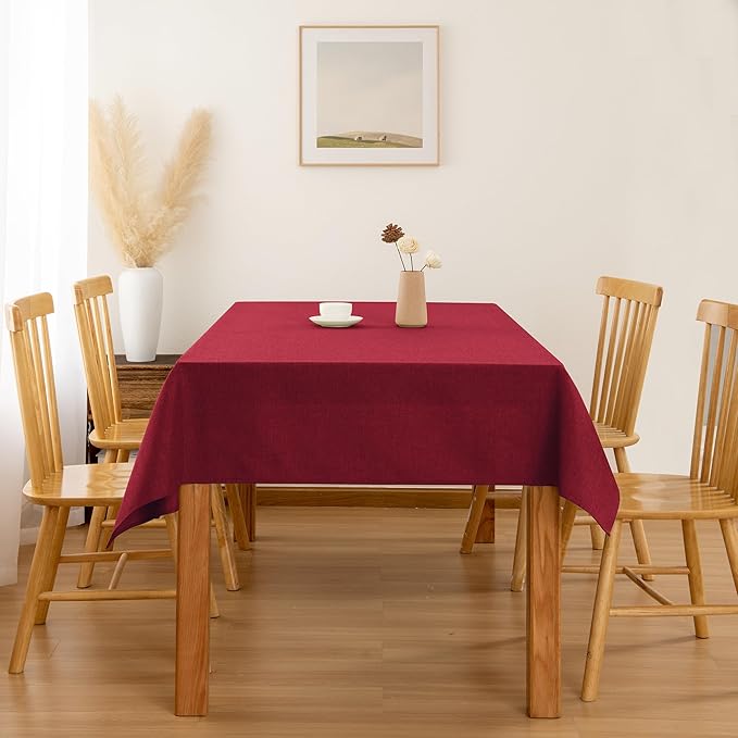 Hiasan Faux Linen Rectangle Tablecloth - Wrinkle and Stain Resistant Washable Table Cloth for Kitchen Dining Room Holiday Table Cover for Dinner, Red, 54 x 120 Inch