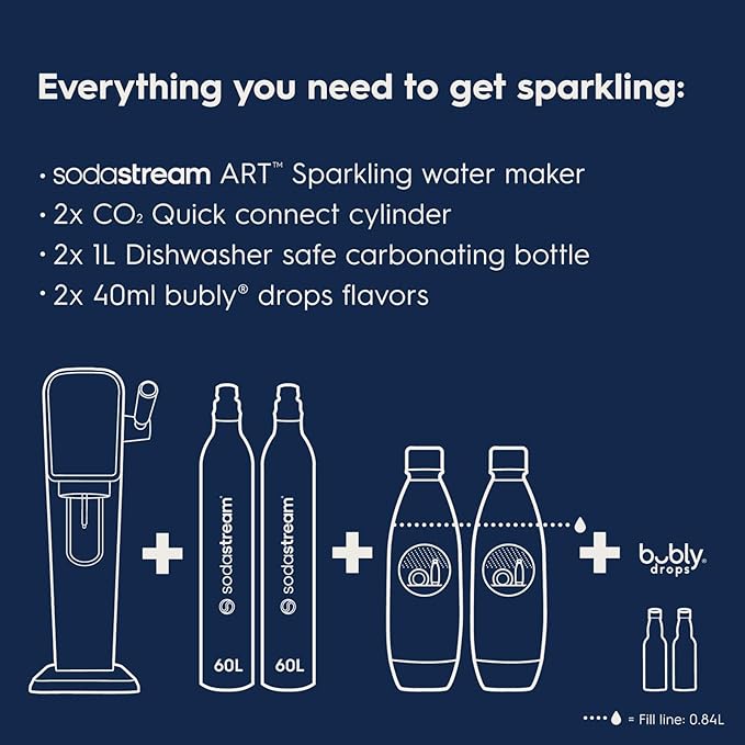 SodaStream - ART Sparkling Water Maker | VALUE BUNDLE | CQC CO2 system | Includes 2x CO2 Cylinders, 2x 32 Fl Oz Dishwasher Safe Bottles, 2x Bubly Flavor Drops | Combine with Flavors | Mandarin Red
