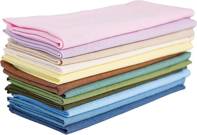 Solid Color Linen Blended Thin Dinner Cloth Napkins - Set of 12 (40 x 40 cm) - for Events & Home Use (Multicolored)