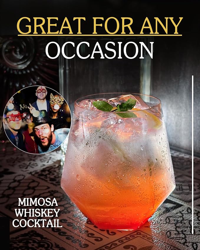 40 Pcak Plastic Stemless Wine cocktail Whiskey Champagne Glasses, 12 Oz Disposable Clear Unbreakable Cups for Party Bars Wedding Tasting (Diamond-shaped)