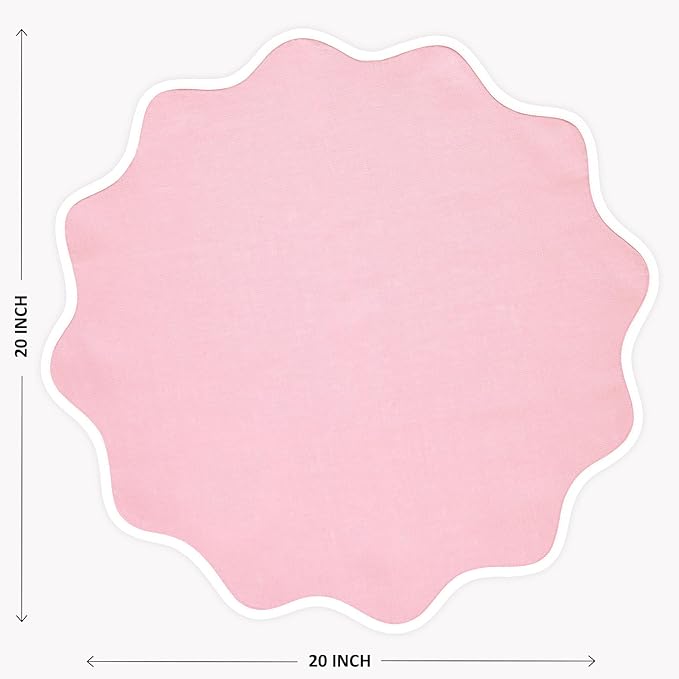 Solino Home Linen Scallop Cloth Napkins Set of 4-100% Pure Linen White and Pink Lemonade Dinner Napkins 20 Inch - Giselle Scallop Edge, Handcrafted and Machine Washable