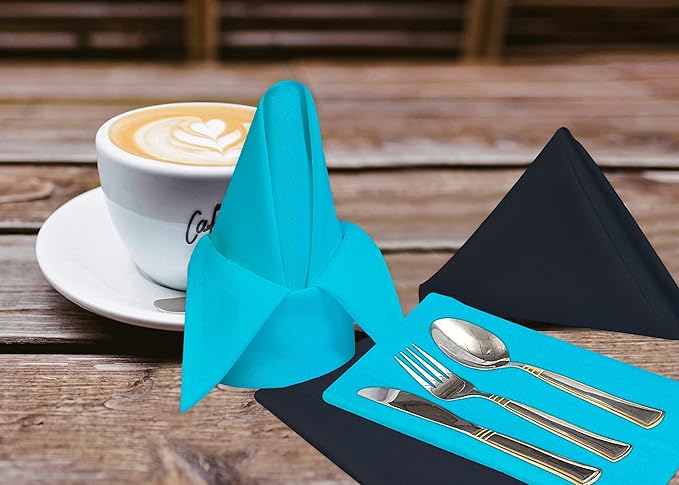 Ruvanti Cloth Napkins Set of 12, 18x18 Inches Napkin Cloth Washable, Soft, Durable, Absorbent Cotton Blend. Table Dinner-Napkin Cloth for Hotel, Lunch, Restaurant, Wedding Parties - Dark Grey & Teal