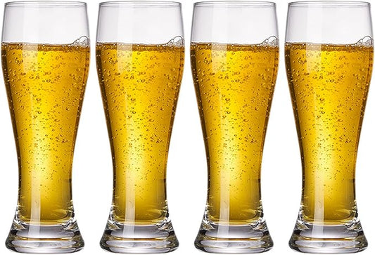 100% Hand Blown Artistry Pilsner Beer Glasses 18.5 oz Capacity Ultra-Thin Craft Lead-Free for Beer Drinking Bliss Bar Glassware creative base Beer Glasses 4pack