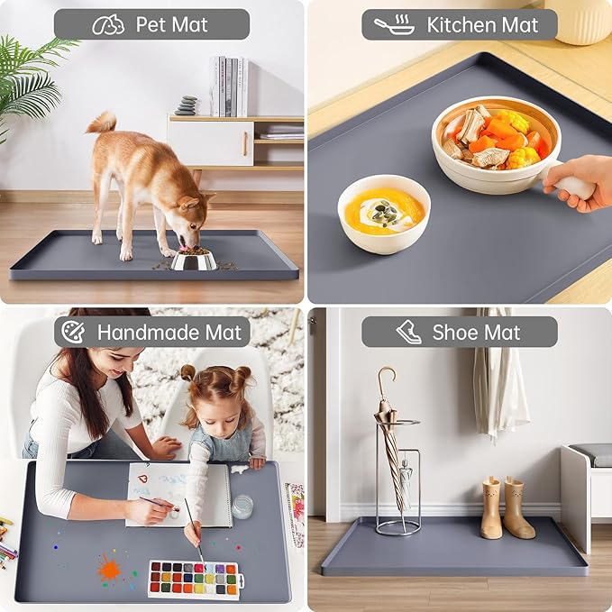 FLATO Waterproof Under Sink Mat 37" x 19" Shelf Liner for Kitchen and Bathroom, Cabinet Protector, Organizers and Storage, Flexible Silicone Drip Tray