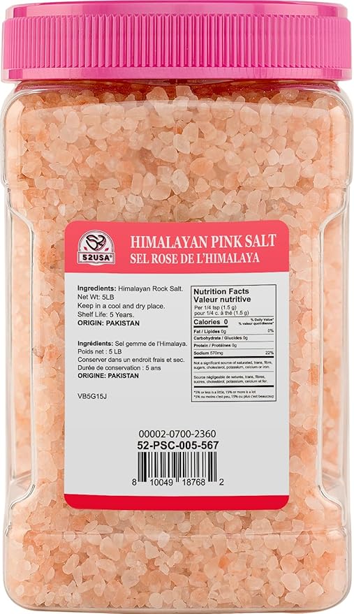 52USA Himalayan Pink Salt Coarse, Pink Salt Coarse for Grinder, 80oz (5 Pound), 100% Real, Pure, Unrefined Himalayan Pink Salt, 80+ Minerals and Electrolytes, Pink Himalayan Sea Salt