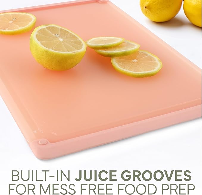 COOK WITH COLOR Extra Large Cutting Board Set, Jumbo-Sized Boards with Rubber Border for Enhanced Cooking Experience, 3-Piece, Sage Pink