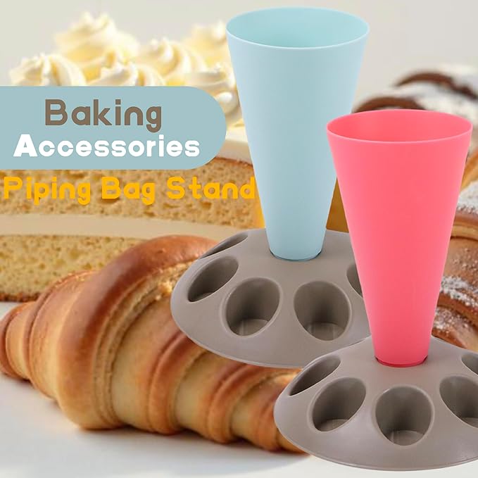 2 Pack Piping Bag Holder – Piping Bag Holder Stand for Filling, Icing Bag Holder, Pastry Bag Holder Stand with 8 Nozzle Slots, Red and Blue