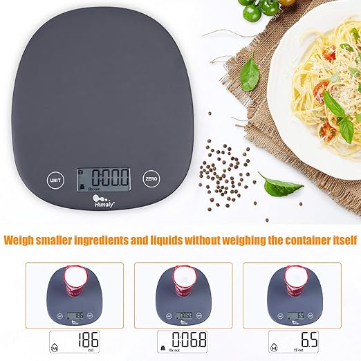 Digital Food Scale, 11 lbs/5kg Multifunction Kitchen Scale Measures in 4 Units for Cooking and Baking, Lightweight Food Liquid Scale with Easy Reading LCD Display