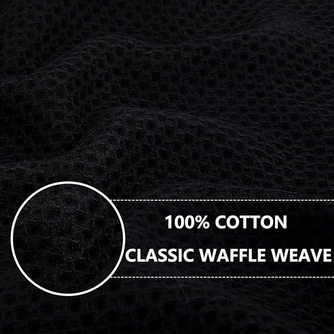 Homaxy 100% Cotton Waffle Weave Kitchen Dish Towels, Ultra Soft Absorbent Quick Drying Cleaning Towel, 13 x 28 Inches, 12-Pack, Black