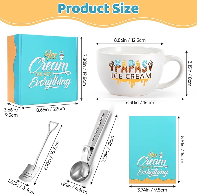 Father’s Day and Christmas Gift - Papa's Ice Cream Bowl and Scoop Set for Daughter, Son, Xmas Ideal Gift