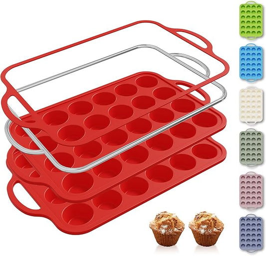 2 Packs 24 Cups Silicone Muffin Pan for Baking with Metal Reinforced Frame Mini Size Cupcake Pan Tray Chocolate Egg Pizza Bites Oven Cookie Mold Muffin Tin Tart Pans Sheet Set Small