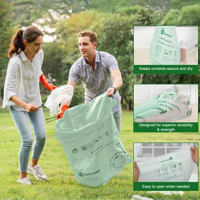 100% Certified Home Compostable Trash Bags, 55 Gallon, 15 Count, 1.5 Mils Extra Thick 38 x 56 Inches, 208 Liter, Compostable Liners, ASTM D6400 EN 13432 US BPI & OK Compost Home Certified