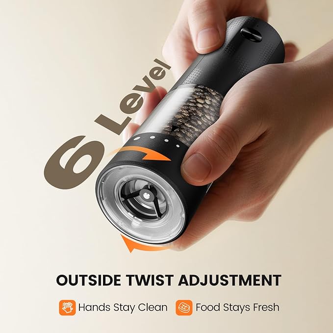 Electric Salt and Pepper Grinder Set - Rechargeable Automatic Salt and Pepper Shakers, Kitchen Appliances with External Adjustable Coarseness, Larger Hopper for Cooking, Home Gifts(2 Pack,Black/White)