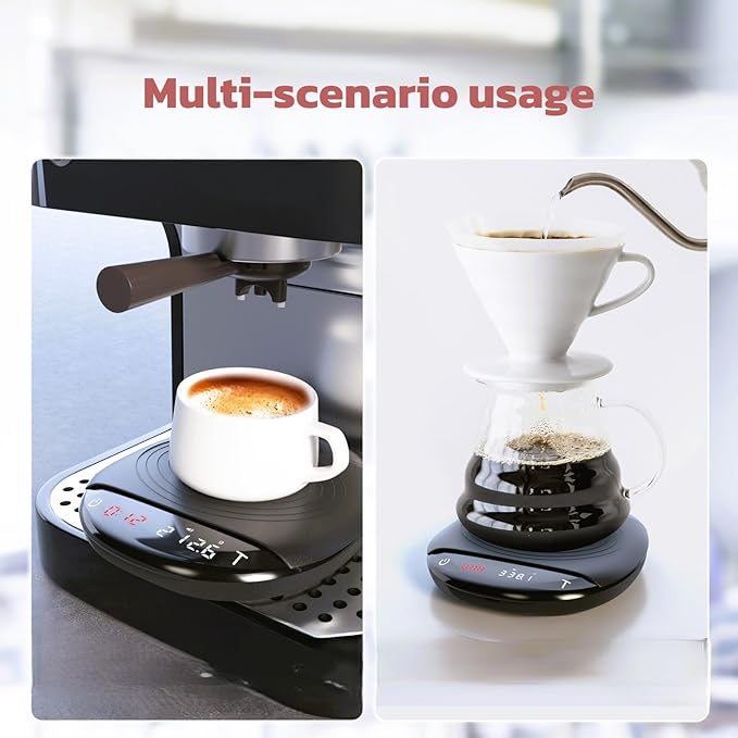 Mini Coffee Scale with Timer - Digital Espresso Scale 2kg/0.1g Accuracy Pour Over Coffee Rechargeable Down to 0.1g High Precision for Kitchen Food Weighing Measuring Baking Black