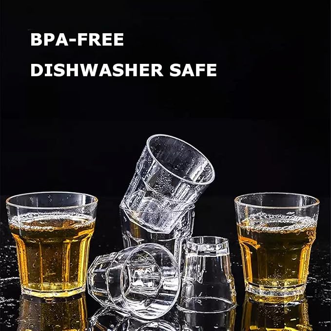 16 Pack 8 oz Plastic Drinking Glasses, BPA Free Unbreakable Juice Cups, Stackable Clear Beverages Iced Hot Tea Glassware for Cocktail, Soda Beer Tumbler Cup Dishwasher Safe