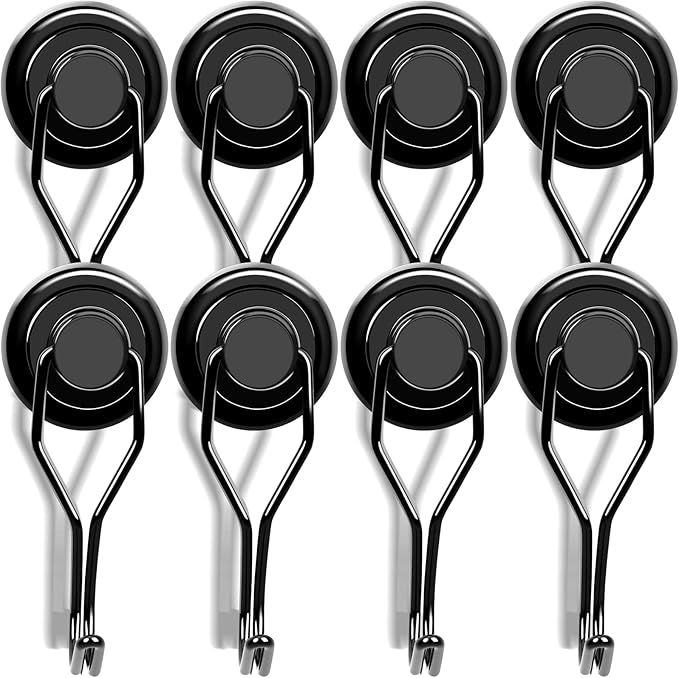 LOVIMAG Hooks, 110lbs+ Magnetic Magnet Hook 2025 Cruise Cabin Ship Essentials Heavy Duty Strong Refrigerator Fridge Hanging for Classroom Beach Vacation Kitchen Grills Home Mug Hanger (8 Pack), Black