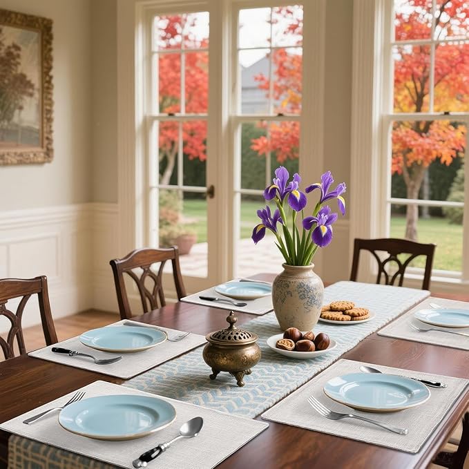 Homaxy Cloths Placemats for Dining Table Set of 12, Heat Resistant Washable Cotton Linen Blend Table Mats, Easy to Clean Place Mats for Indoor Outdoor Party Kitchen Decoration, 13" x 19", Beige