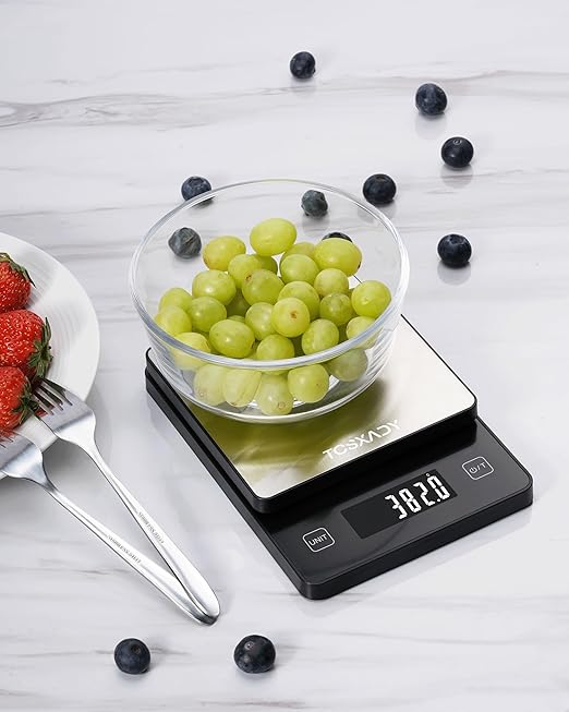 Food Scale, 11lb Digital Kitchen Scale with 10 Units LCD Display and Tare Function, 0.05oz/1g Precise Graduation, Compact Design for Baking, Healthy Cooking,Meal Prep, 304 Stainless Steel