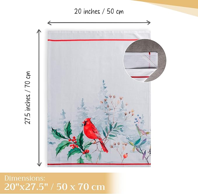 Maison d' Hermine Kitchen Towels Set of 3 100% Cotton 20" x 27.5" Reusable Cloth Tea Dish Towels Absorbent with Hanging Loop for Kitchen Dining Thanksgiving Christmas Decorations (Morzine)