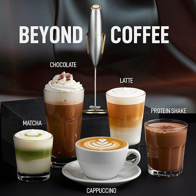 Zulay Kitchen Executive Series Luxury Gift Milk Frother with 4 Duracell Batteries – Handheld Electric Foam Maker for Coffee, Lattes & Hot Chocolate – Deluxe Finish, Ultimate Gift for Coffee Lovers