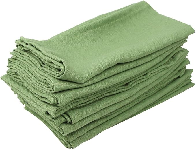 Soft Color Linen Blended Thin Dinner Cloth Napkins - Set of 12 (40 x 40 cm) - for Christmas Events & Home Use (Lime Green)
