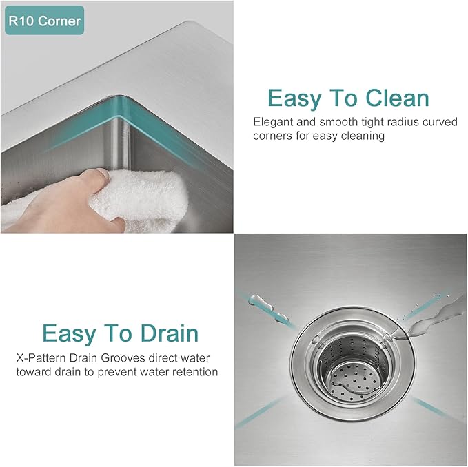 22x18 inch Drop in Kitchen Sink - Top mount Bar Sink Single Bowl, 9 inch Deep Stainless Steel Rv Sinks Handmade with Strainer