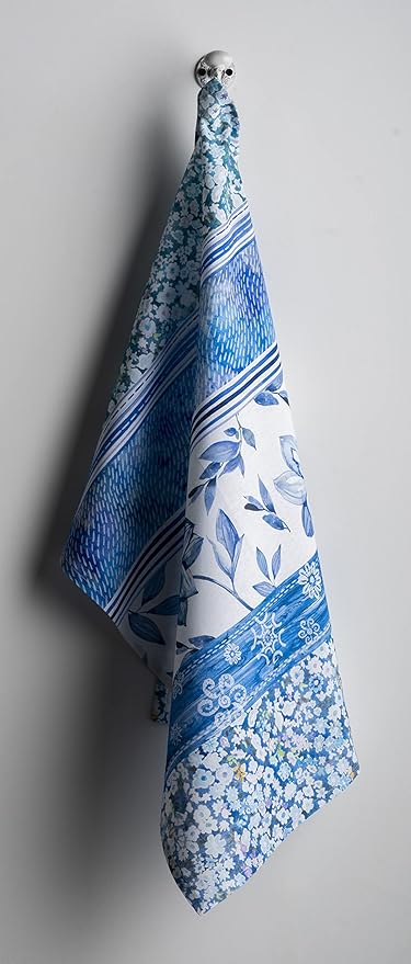 Maison d' Hermine Kitchen Towels Set of 3 100% Cotton 27.50" x 20" Reusable Cloth Tea Dish Towels Absorbent with Hanging Loop for Kitchen, Home, Dining, Cocktail Parties Spring/Summer (Summer Blues)