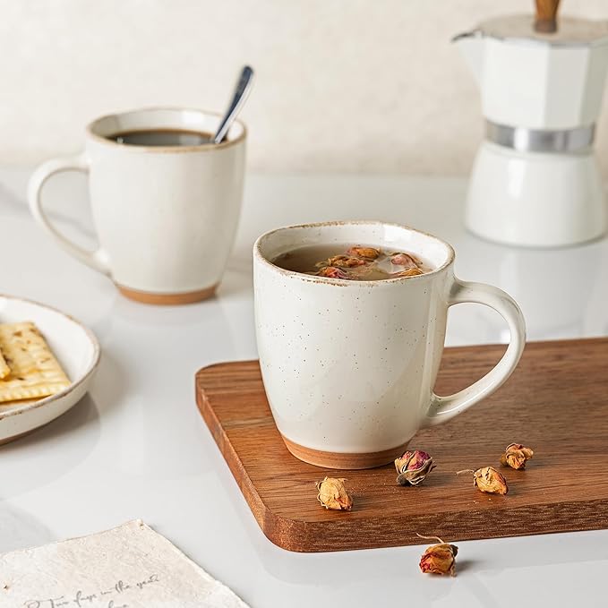 AmorArc 12oz Ceramic Coffee Mugs set of 6, Stylish Coffee Mugs with Rustic Terracotta Underside for Latte/Cappuccino/Milk/Cocoa, Dishwasher&Microwave Safe, Light Beige