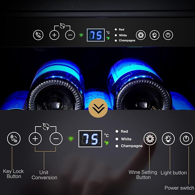 BODEGA 15 Inch Wine Fridge Under Counter, Freestanding Wine Cooler Refrigerator with Glass Door, Hold 31 Bottles, With App Control, For Kitchen, Bedroom, Home, Office