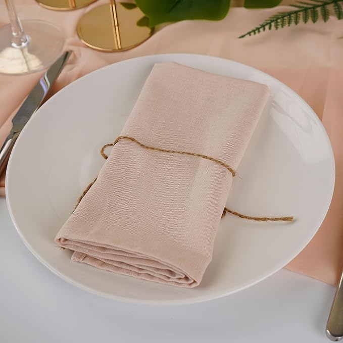 Solid Color Linen Blended Thin Dinner Cloth Napkins - Set of 12 (40 x 40 cm) - for Wedding Parties Events & Home Use (Champagne)