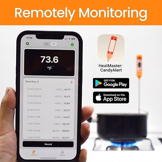 AI Bluetooth Candy & Meat Thermometer with 20+ Presets, Smart Alerts via App (Type-C Rechargeable) Digital Instant Reading for Candy Making, BBQ, Deep Frying, & Liquids, 8" Long Probe,CT180-BT